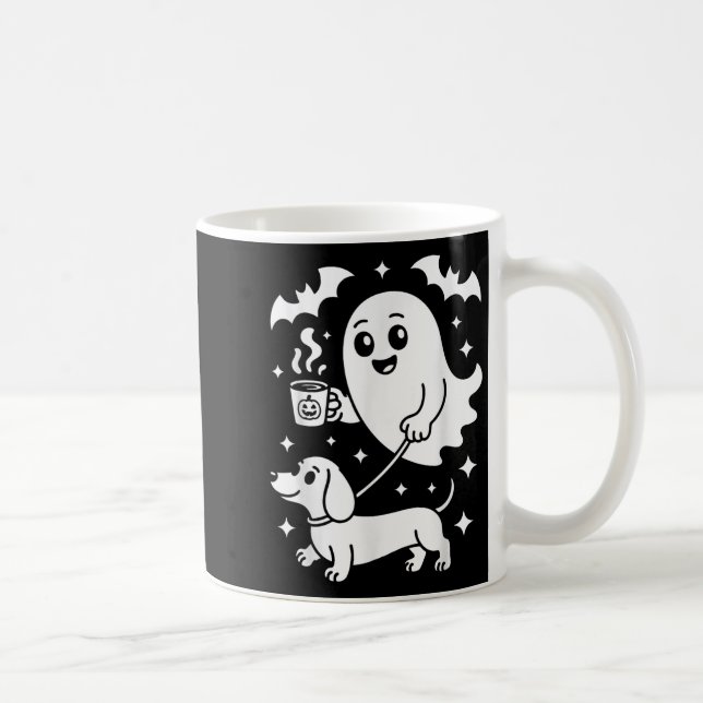 Cute Ghost Walking Dog Dachshund Coffee Halloween  Coffee Mug (Right)