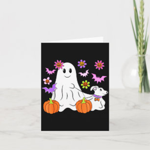 Cute Ghost Walking Dog Floral Pumpkin Pet Lover Card
