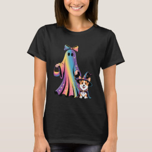 Cute Ghost Walking Dog Lovers Corgi Witch Hallowee T-Shirt