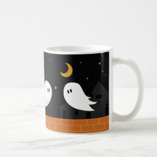 Cute ghost wandering in streets at night coffee mug