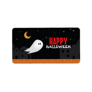 Cute ghost wandering in streets at night label