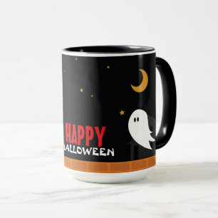Cute ghost wandering in town halloween night mug