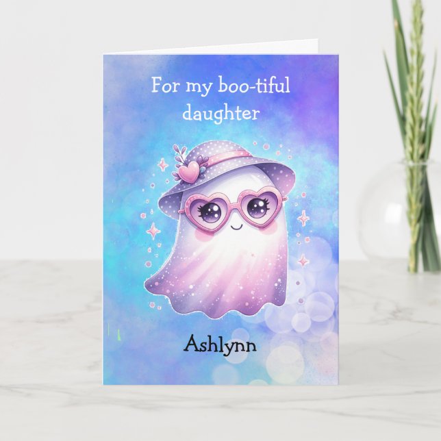 Cute Ghost wearing Glasses Halloween Daughter Card (Front)