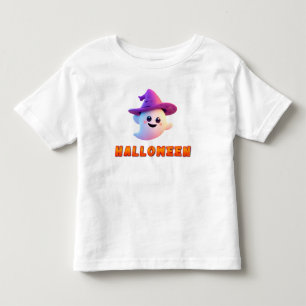 Cute Ghost Wearing Purple Witch Hat Toddler T-Shirt