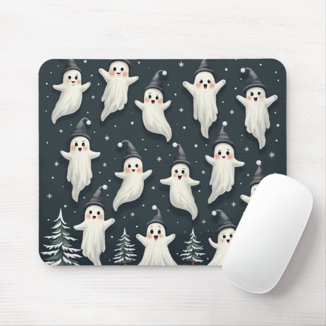 Cute Ghost Winter Pattern Mouse Pad (With Mouse)
