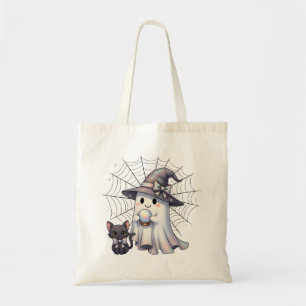 Cute Ghost Witch Black Cat Halloween Trick Treat Tote Bag