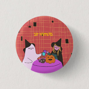 Cute Ghost & Witch Halloween  3 Cm Round Badge