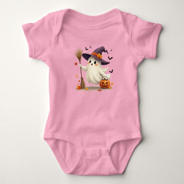 Cute Ghost Witch Halloween Baby Bodysuit (Front)