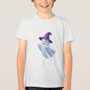 Cute Ghost Witch Hat Halloween Design Tri-Blend Shirt