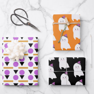 Cute Ghost Witch Hat Halloween Shapes Wrapping Paper Sheet