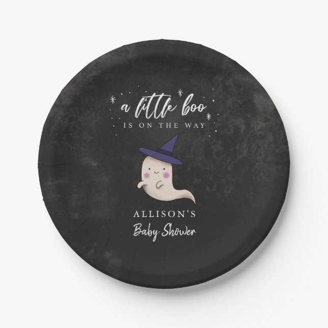 Cute Ghost Witch Little Boo Baby Shower Paper Plate (Front)