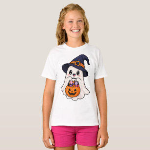 Cute Ghost Witch Trick or Treat Candy Bucket T-Shirt