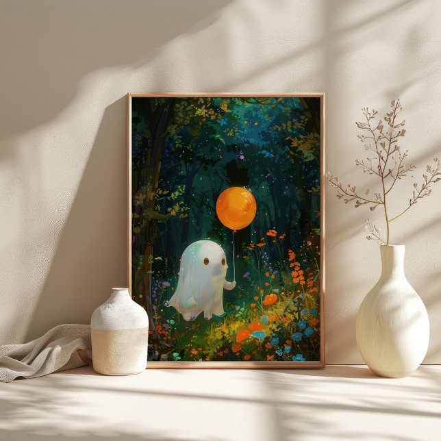 Cute Ghost with a Balloon Enchanted Halloween Poster (Creator Uploaded)