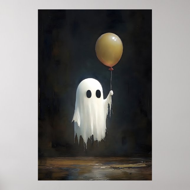 Cute ghost with balloon print, digital Halloween Poster (Front)