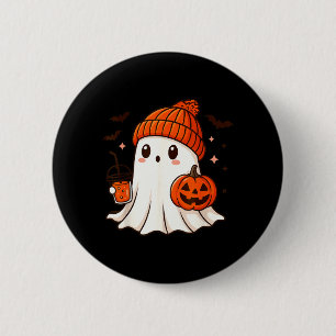 Cute Ghost with Beanie Holding Pumpkin Coffee 6 Cm Round Badge