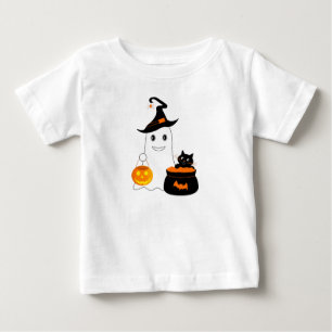 Cute ghost with black cat celebrate halloween baby T-Shirt