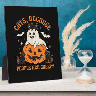 Cute Ghost with Black Cats and Pumpkin Halloween Plaque