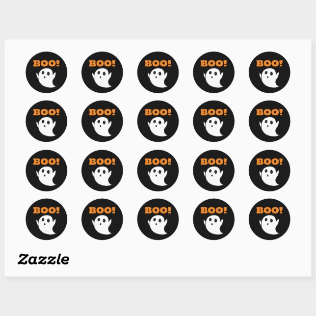 Cute Ghost with BOO! words Classic Round Sticker (Sheet)