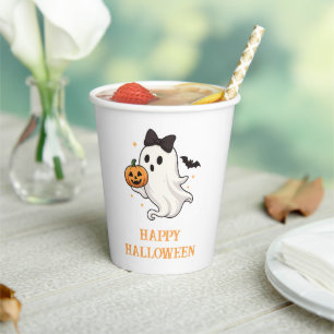 Cute Ghost with Bow and Pumpkin   Halloween  Paper Cups