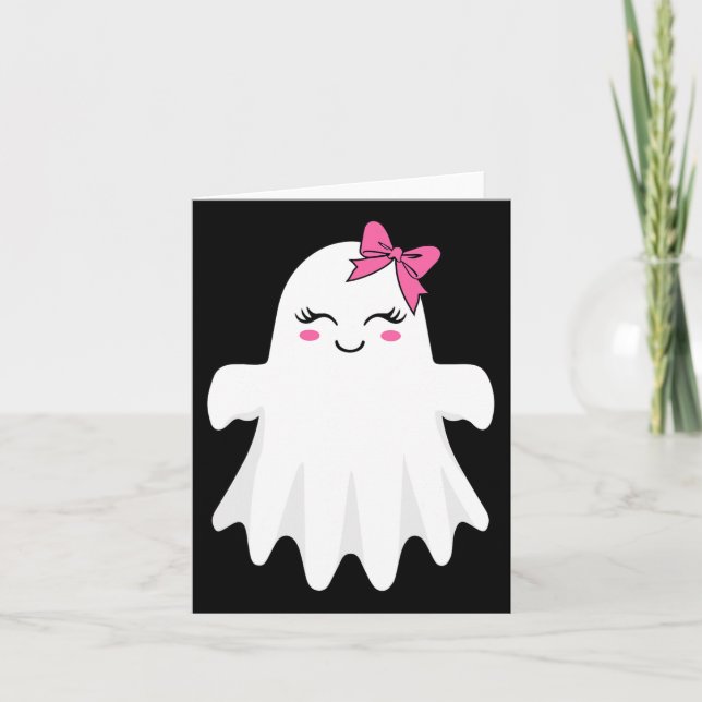 Cute Ghost With Bow Boo Halloween Costume For Girl Card (Front)