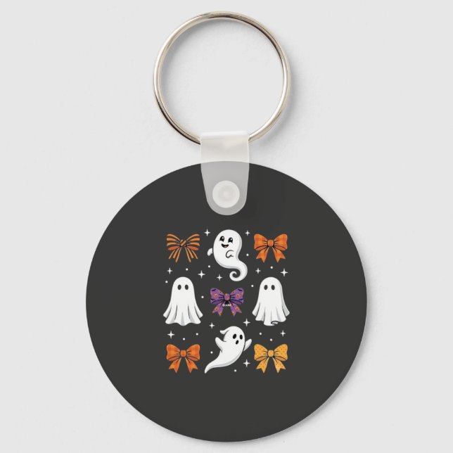 Cute Ghost with Bows Halloween Design_1 Key Ring (Front)