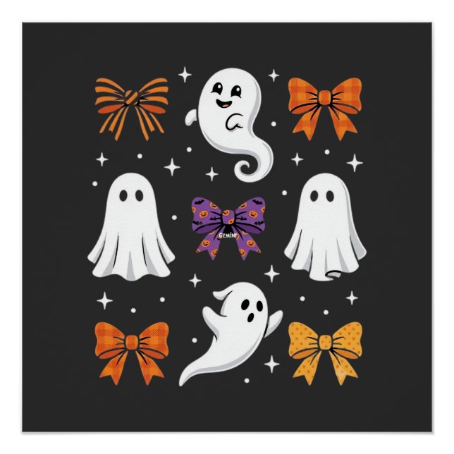 Cute Ghost with Bows Halloween Design_1 Poster (Front)