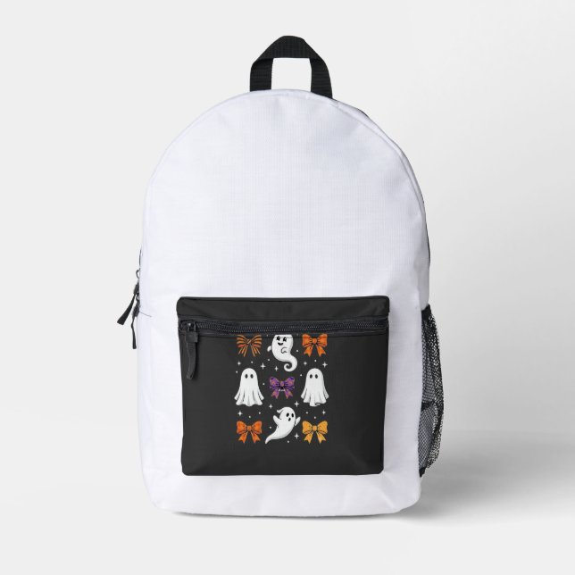 Cute Ghost with Bows Halloween Design_1 Printed Backpack (Front)