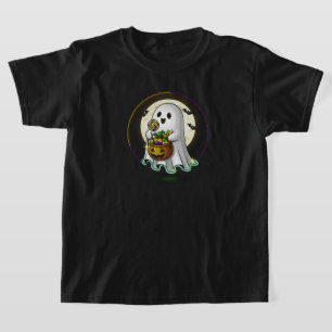 Cute Ghost with Candy and Bats BLACK ONLY T-Shirt