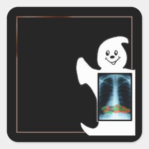 Cute Ghost with Candy Halloween Square Sticker