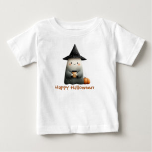 Cute Ghost with Coffee Halloween Baby T-Shirt