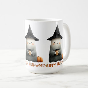 Cute Ghost with Coffee Halloween Mug