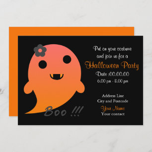 Cute Ghost With Flower And Word "Boo" Invitation