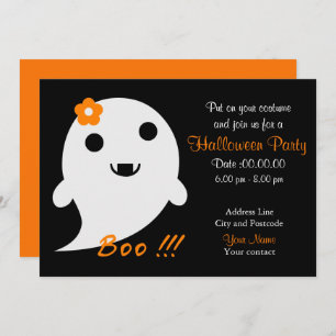 Cute Ghost With Flower And Word "Boo" Invitation