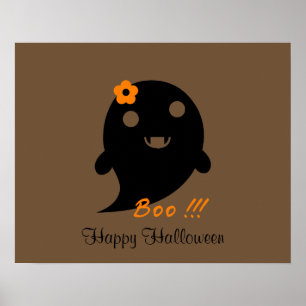 Cute Ghost With Flower And Word "Boo" Poster