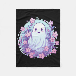 Cute Ghost With Flowers I Kids Ghost Fleece Blanket