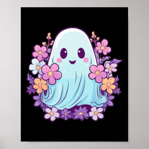 Cute Ghost With Flowers I Kids Ghost Poster