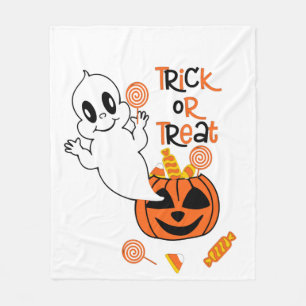 Cute ghost with halloween candy fleece blanket
