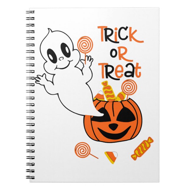 Cute ghost with halloween candy notebook (Front)