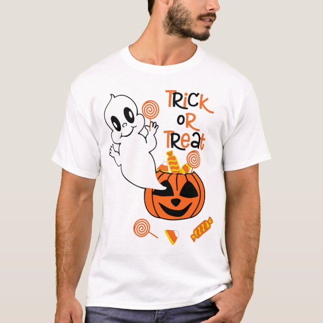 Cute ghost with halloween candy T-Shirt (Front)