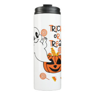 Cute ghost with halloween candy thermal tumbler