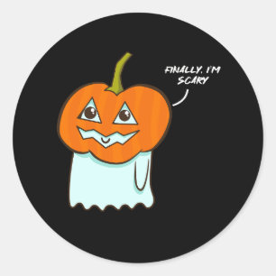 Cute ghost with halloween pumpkin classic round sticker