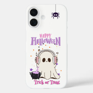 Cute Ghost with Headphones Halloween iPhone 16 Case