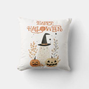Cute Ghost with Jack--o-Lantern Pumpkins Halloween Cushion