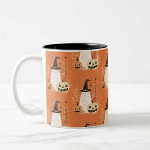 Cute Ghost with Jack--o-Lanterns Halloween Pattern Two-Tone Coffee Mug