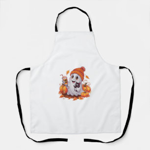 Cute Ghost with Kitten and Pumpkin Halloween Cat L Apron