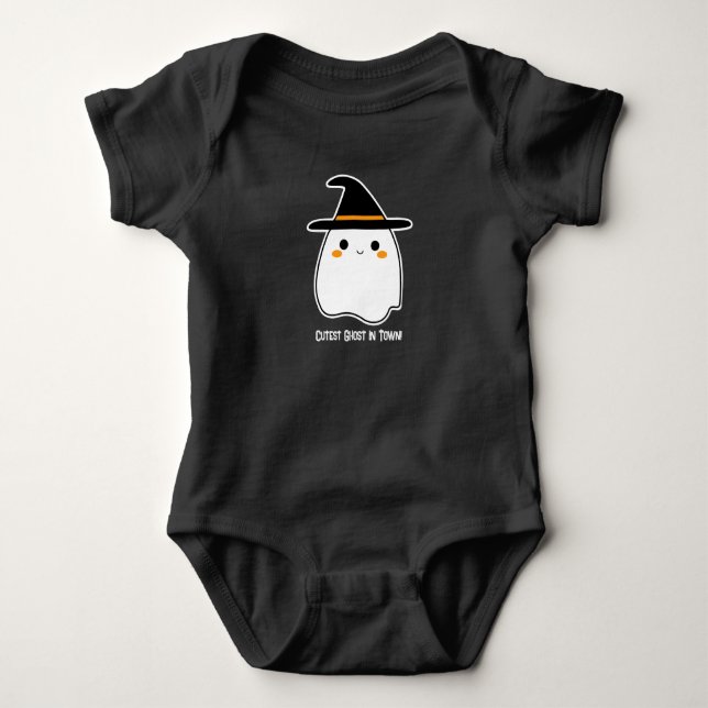 Cute Ghost with Personalised Text Baby Bodysuit (Front)