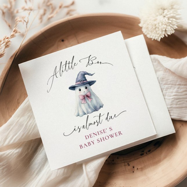 Cute Ghost with Pink Bow & Witch Hat  Baby Shower  Napkin (Creator Uploaded)