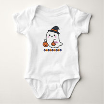 Cute Ghost with Pumpkin Baby Halloween Bodysuit