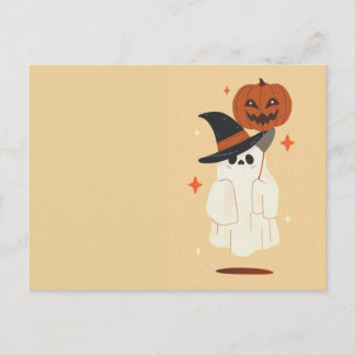 Cute Ghost with Pumpkin Balloon postcard