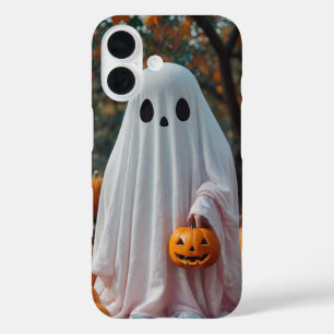 Cute Ghost with Pumpkin iPhone 16 Case
